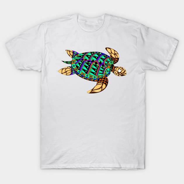 king turtle tortoise tortuga ecopop in mexican colorful patterns T-Shirt by jorge_lebeau